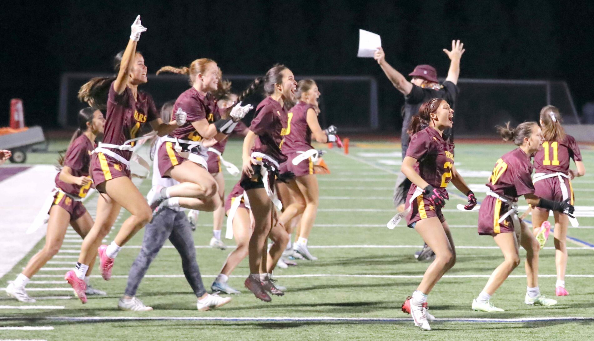 Menlo-Atherton flag football celebration